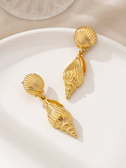 Gold Seashell and Conch-Shaped Drop Earrings
