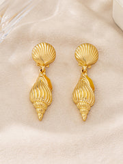 Gold Seashell and Conch-Shaped Drop Earrings