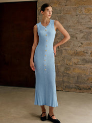 Sleeveless Button-Front Knitted Maxi Dress