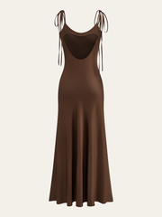 Satin Strappy Maxi Dress with Bow-Tied Back