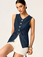 Denim Slim Button Sleeveless Vest