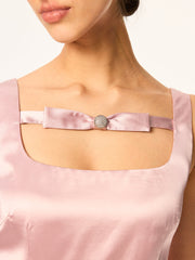 Satin Mini Dress with Bow and Rhinestone Detail