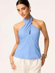 Crisscross Halter Neck Backless Bow Top