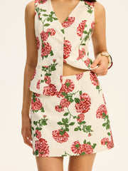 Floral Printed Vest and Skirt Set