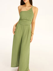 One-Shoulder Cotton Blend Jumpsuit
