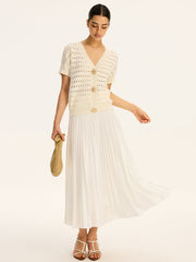 Eyelet Knit Metal Button V-Neck Cardigan