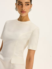 Short-Sleeved  Waist-Cinching Mini Dress with Decor Pockets