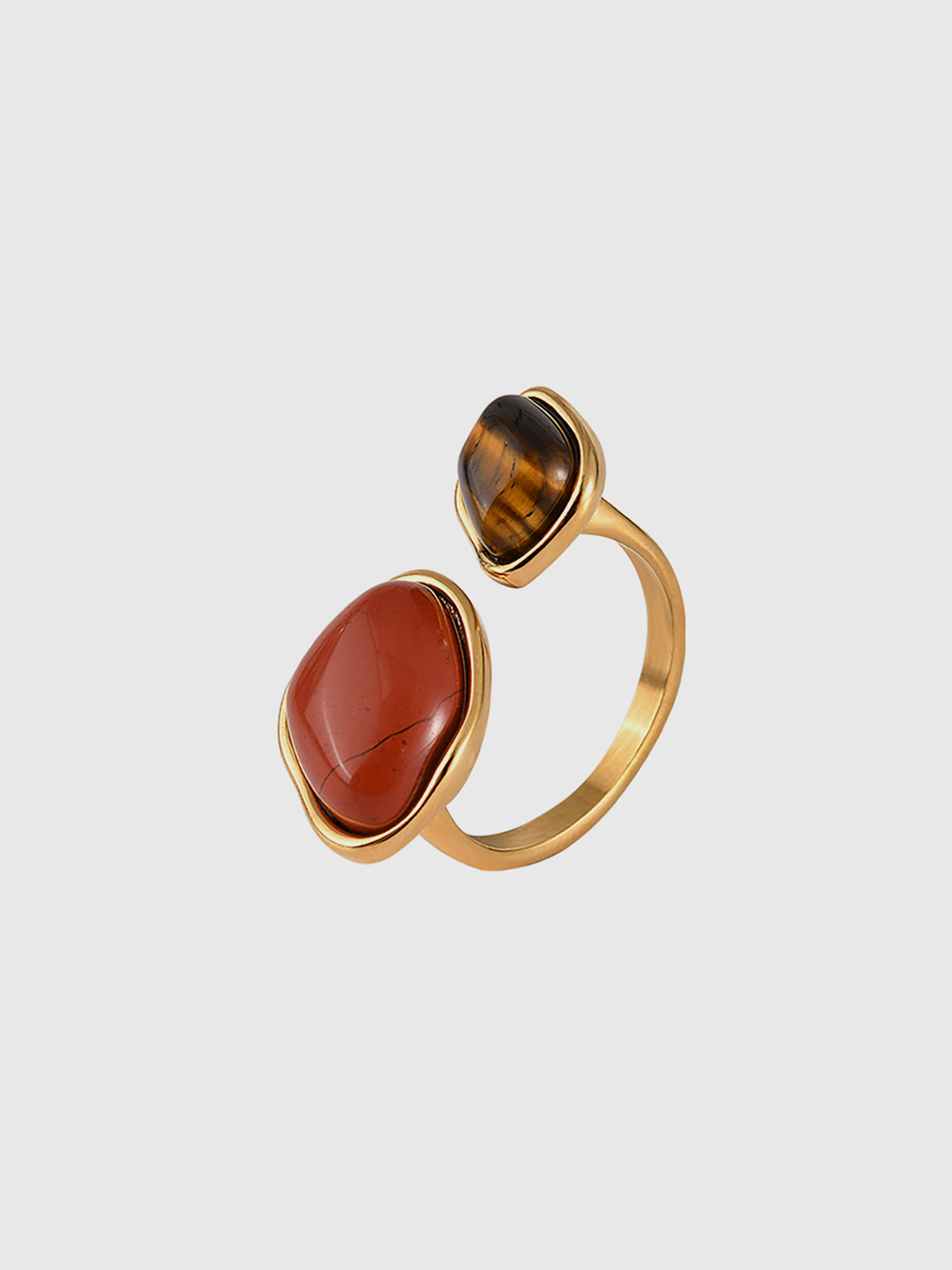 Red Jasper and Tiger Eye Open-Band Ring