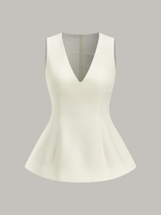 Textured V-Neck Peplum Top