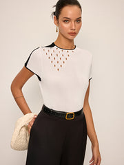 Cut-Out Detail Contrast Trim Knit Top