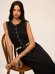 Pearl  Detail Sleeveless Knit Midi Dres