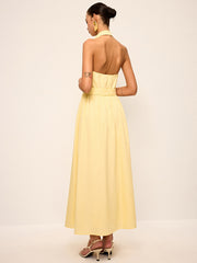 Halter Neck Backless Shirt Dress with Belt