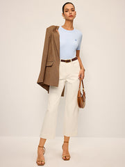 Heart Embroidered Crew Neck Cable Knit Top