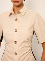 Cotton & Linen Contrast Trim Ruched Shirt