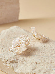 Beaded Flower-Shaped Statement Earrings