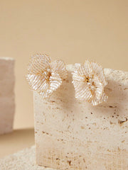 Beaded Flower-Shaped Statement Earrings
