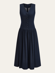 Denim V-Neck Ruched Midi Dress