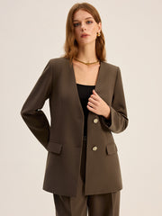 V-Neck Metal Button Blazer
