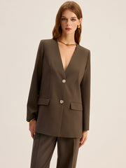 V-Neck Metal Button Blazer
