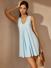 Cotton Ruched Neckline Mini Dress