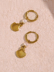 Gold-Plated Hoop Earrings with Pearl and Shell Charms