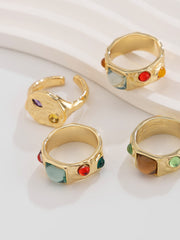Luxury Multicolor Gemstone Gold Rings Set