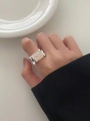 Silver Tone Adjustable Ring with Square Stone