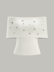 Off-Shoulder Knit Top with Crystal Embellishments