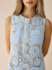Flower-Shaped Button Lace Mini Dress