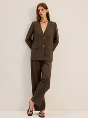 V-Neck Metal Button Blazer