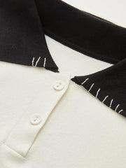 Contrast-Collar Polo Knit Top