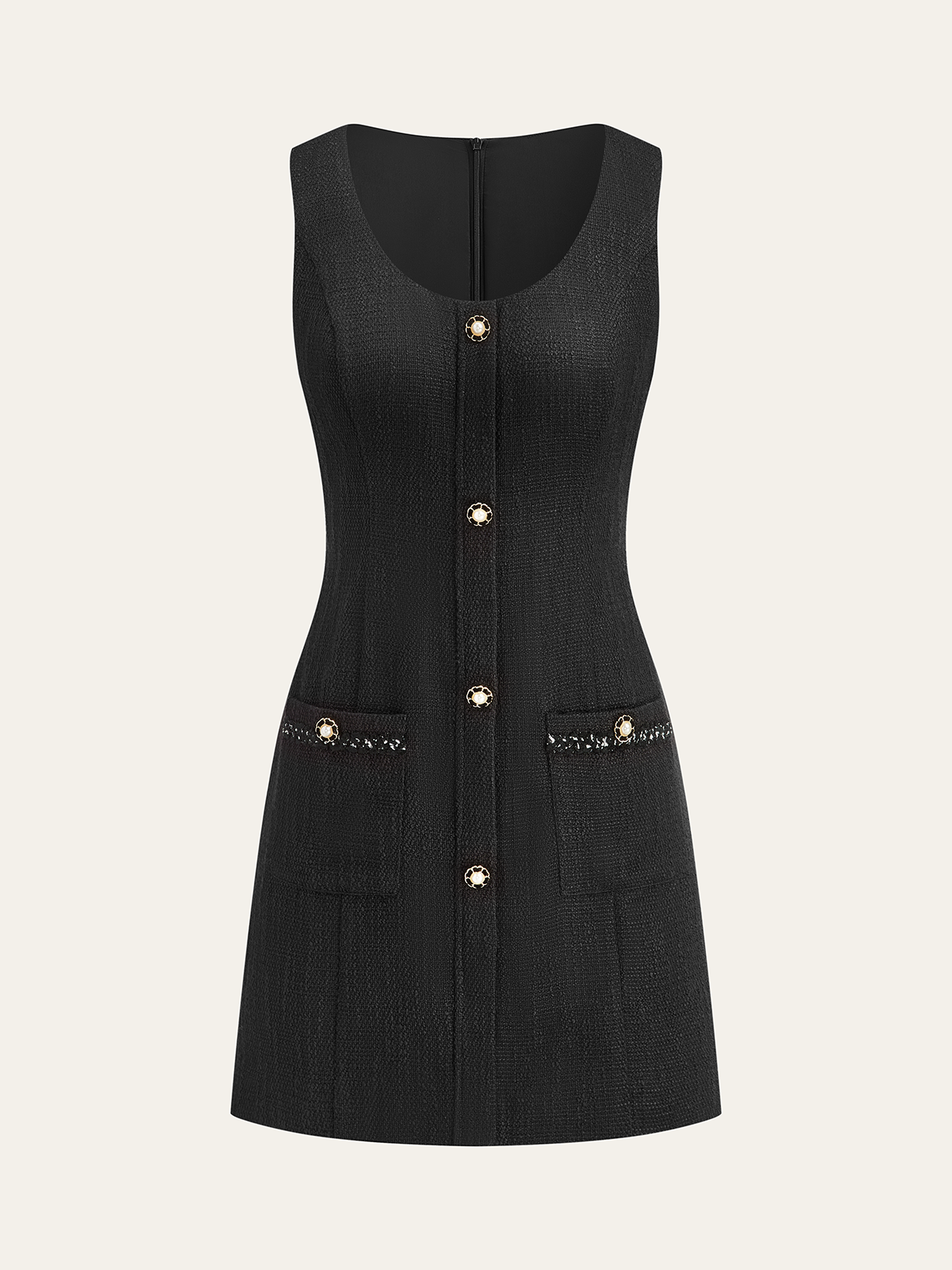 Tweed Sleeveless Button Mini Dress