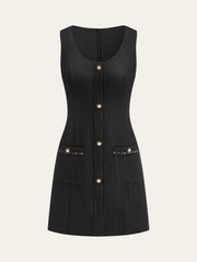 Tweed Sleeveless Button Mini Dress