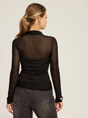 Semi-Sheer Mesh Twist Long-Sleeve T-Shirt