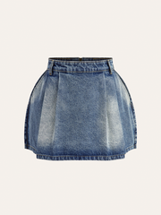 Denim Mid-Waisted Pleated Mini Skirt