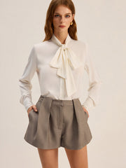 Cotton Blend Pleated Shorts