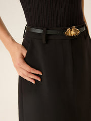 Beltled Pocket Slit Midi Skirt