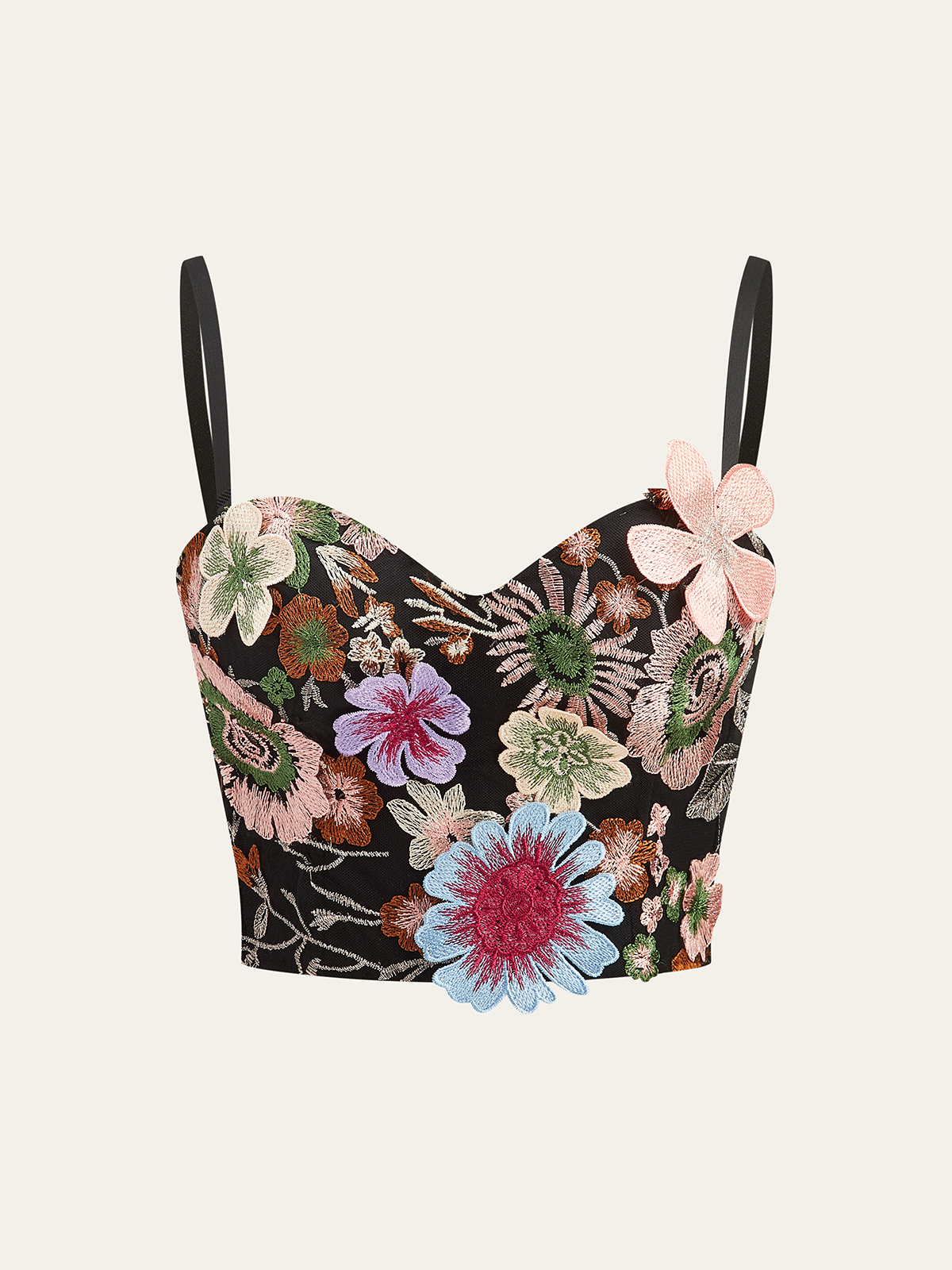 Semi-Sheer 3D Flower Embroidered Corset Top