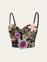 Semi-Sheer 3D Flower Embroidered Corset Top