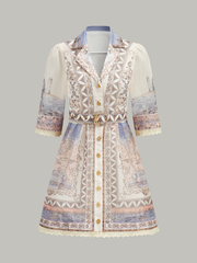 Semi-Sheer Buttoned Dress With Belt