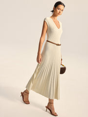 Ribbed Knit V-Neck Midi Dress Without Belt