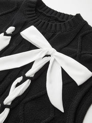 Cable-Knit Bow Cap Sleeve Vest