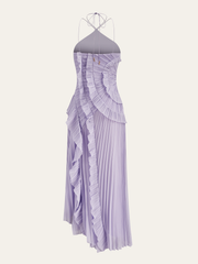 Chiffon Pleated Ruffle Halter Neck Maxi Dress