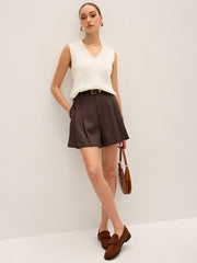 Pleated Mid-Waist Shorts without Belt