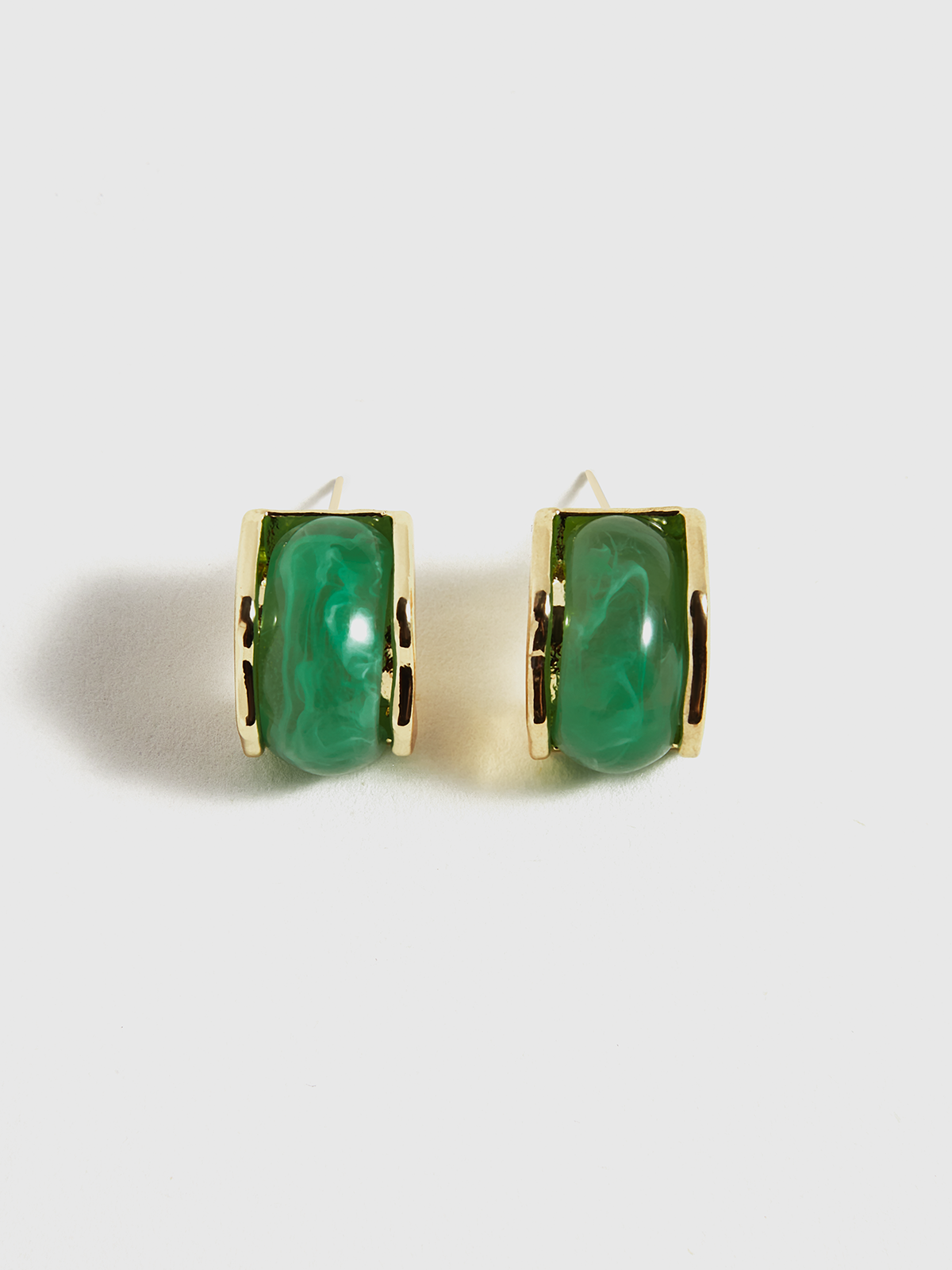 Green Marble Effect Gold-Tone Earrings