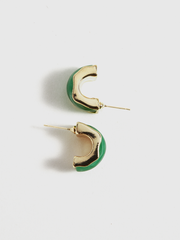Green Marble Effect Gold-Tone Earrings