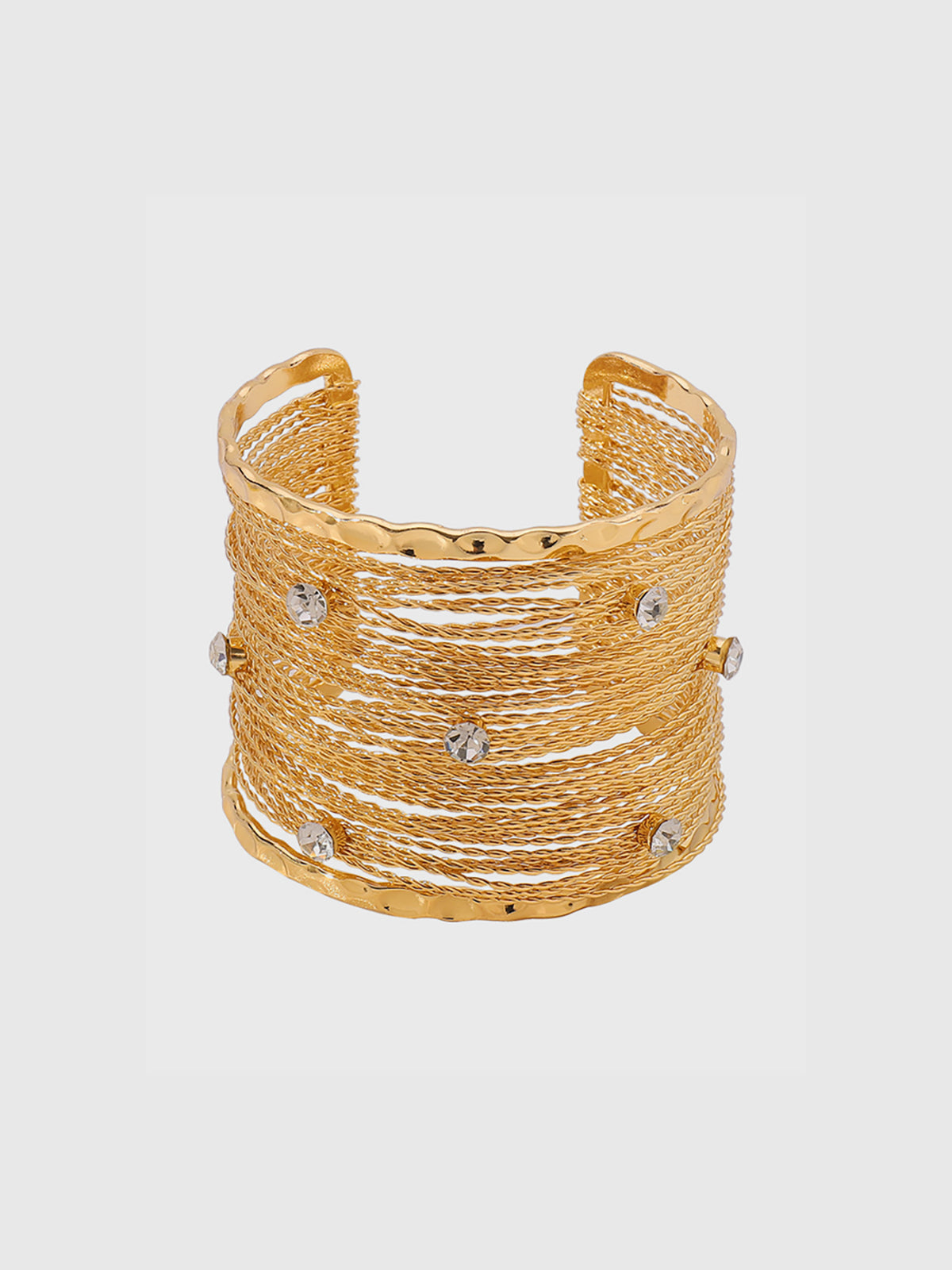Golden Multi-Strand Wire Crystal Cuff Bracelet