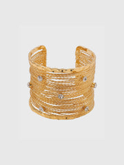 Golden Multi-Strand Wire Crystal Cuff Bracelet