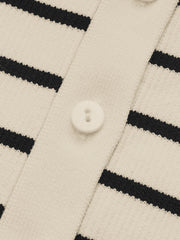 Striped Short-Sleeve Polo Collar Knit Cardigan
