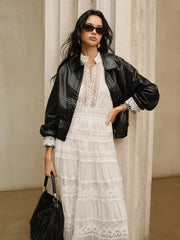 Semi-Sheer Lace Panel Maxi Dress without Belt